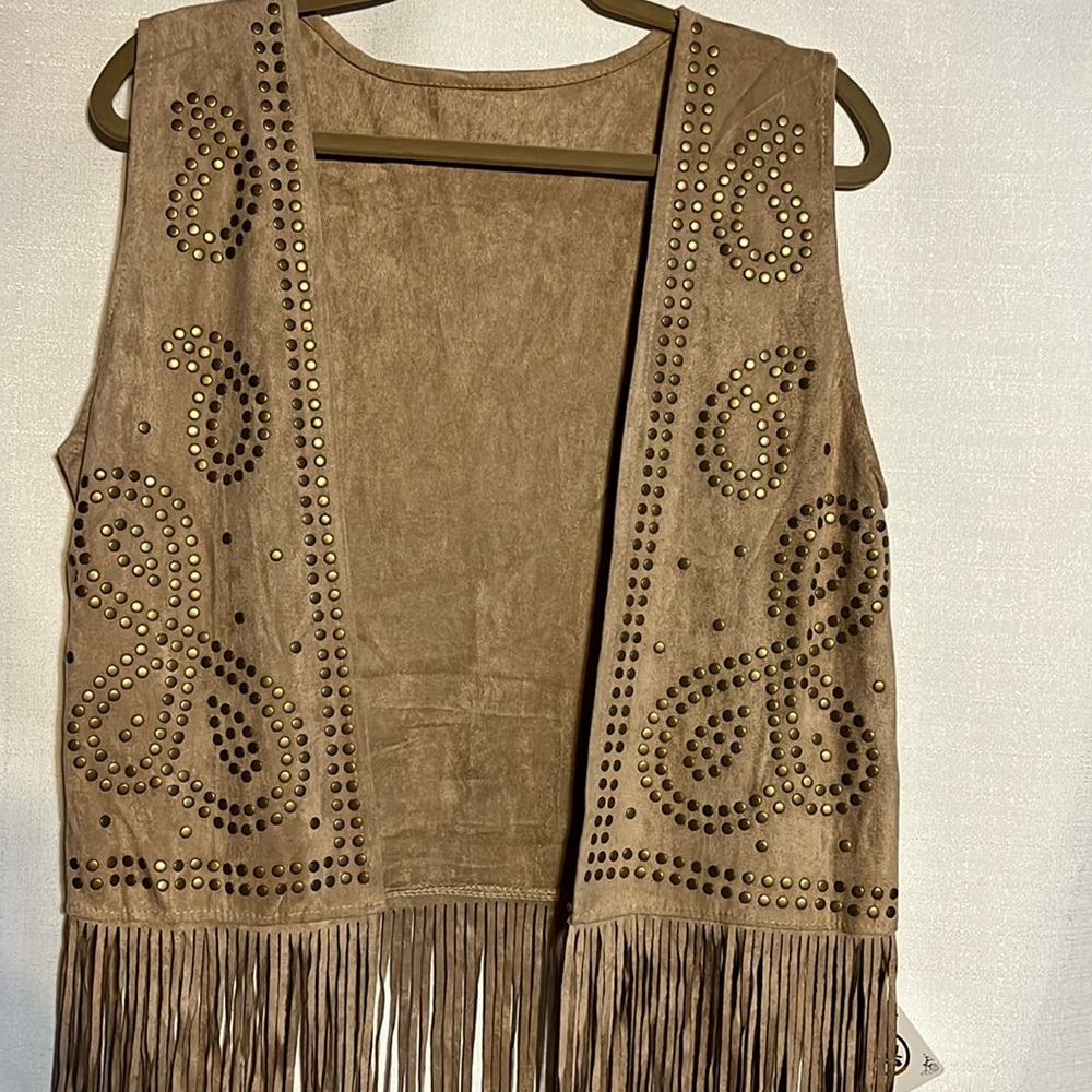 Taupe fringe vest